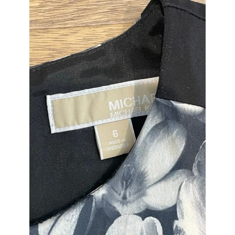 Michael Michael Kors Gray Floral Sleeveless Sheath Dress — Size 6